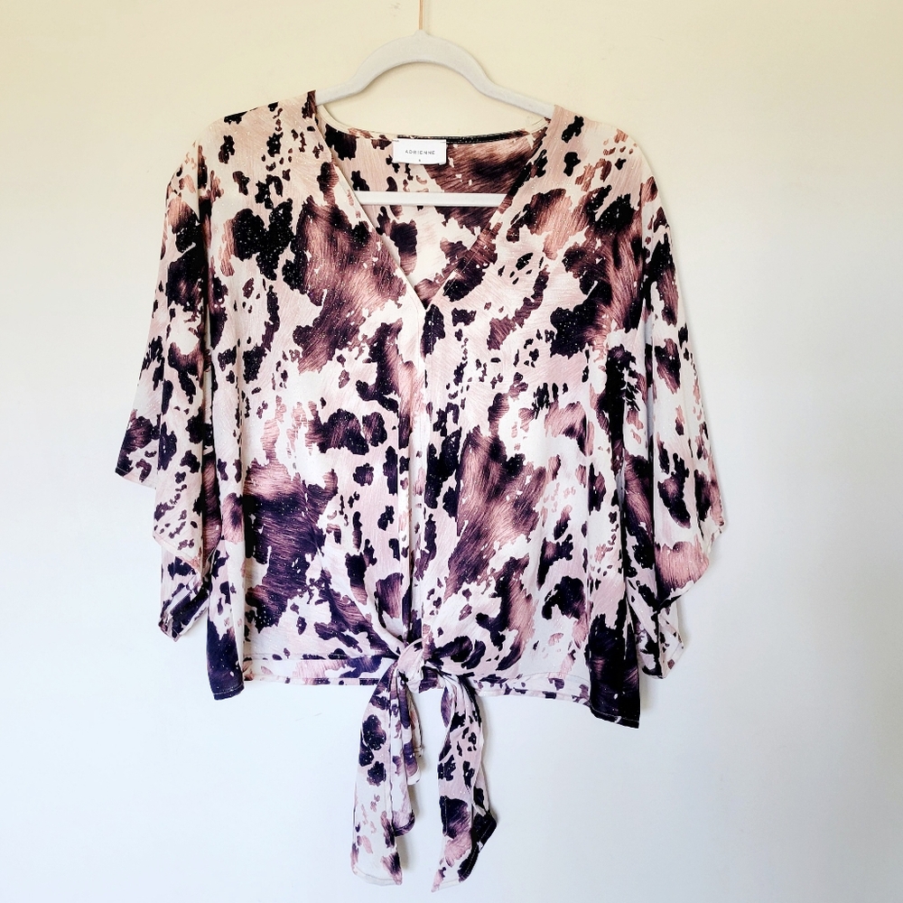 Adrienne‎ Kimono Front Tie Top in Western Cow Print
